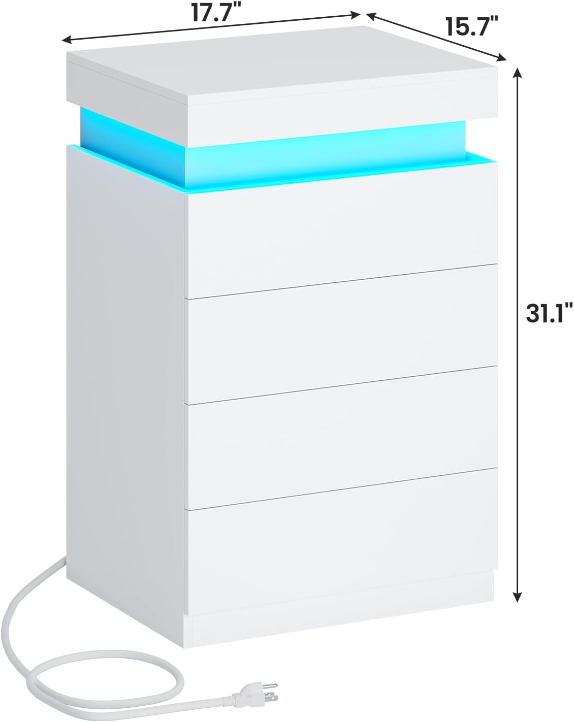 ADORNEVE White Night Stand Set of 2,Nightstand with Charging Station & LED Light & Sliding Top,Bedside Table with Drawers,Modern Bed Side Tables Bedroom
