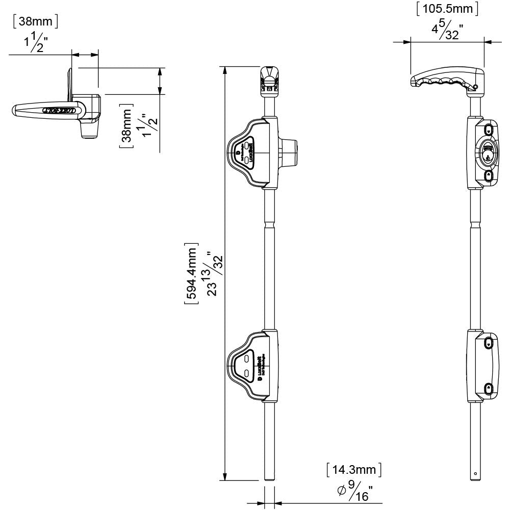 D&D Technologies LB124BX LokkBolt Premium Drop Bolt, Lockable Security Drop Bolt, for Metal Gates, 24' Length