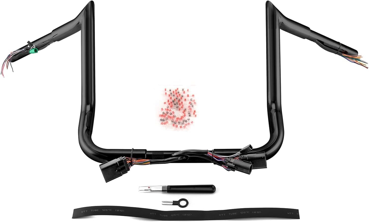 Mofun 12' Rise Handlebars Pre-Wired Ape Hangers 1.25' Fat 1' Clamp Compatible with Harley Touring Street Glide Electra Glide Ultra Limited 2008-2013 Black