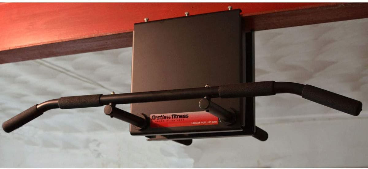 Firstlaw Fitness 600 LBS Limit - 12' Drop I-Beam Pull Up Bar - Bent Bar - Rubber Grips