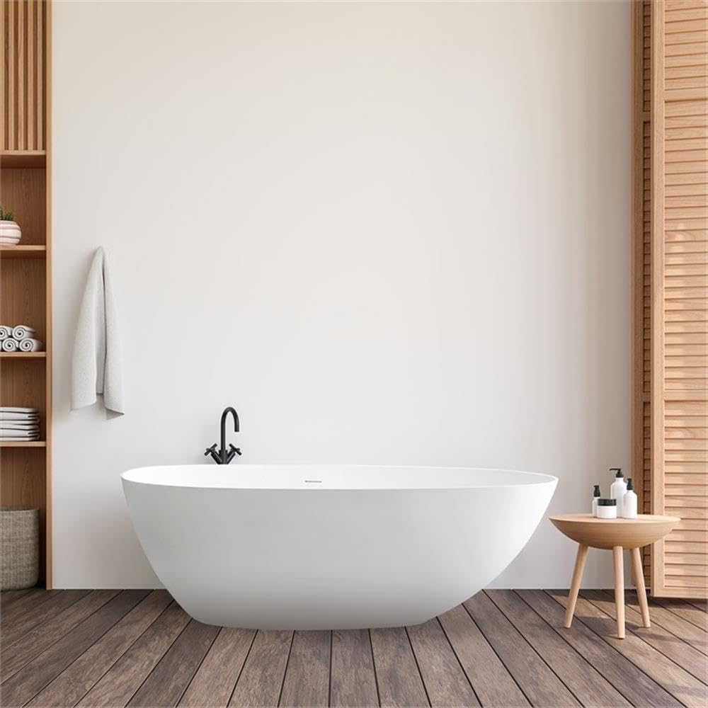 Giotto 67' Solid Surface Freestanding Oval Soaking Bathtub in Matte White