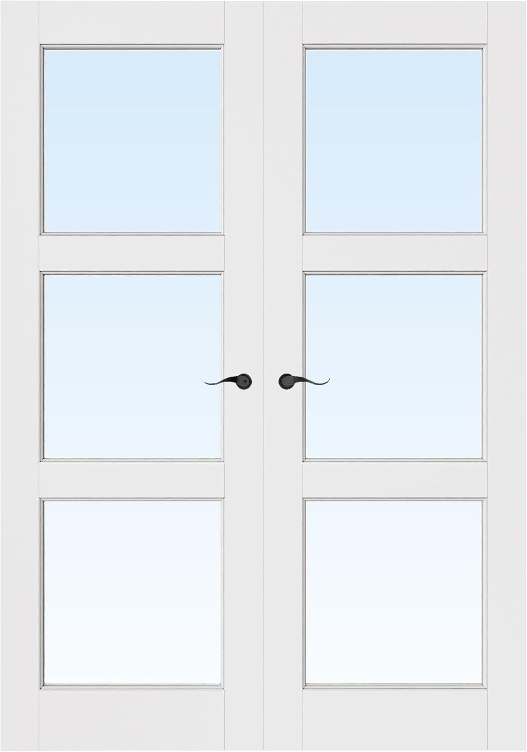 48' x 80' French Doors Interior (Double 24' x 80' 3-Lite Clear Glass Door with Black Hinge Prehung Jamb Kit), Pre-Finished & Paintable, Prebuilt Home Door Panels & Assembly Required Jamb