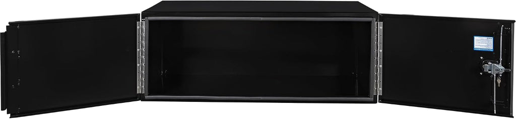 Buyers Products 1705845 Underbody Tool Box With Barn Door, 24x24x60 Inch, Black Powder-Coated, Made in USA, .100 inch Smooth Aluminum, 3-Point Locking, Truck Storage Toolbox For Work Vehicles