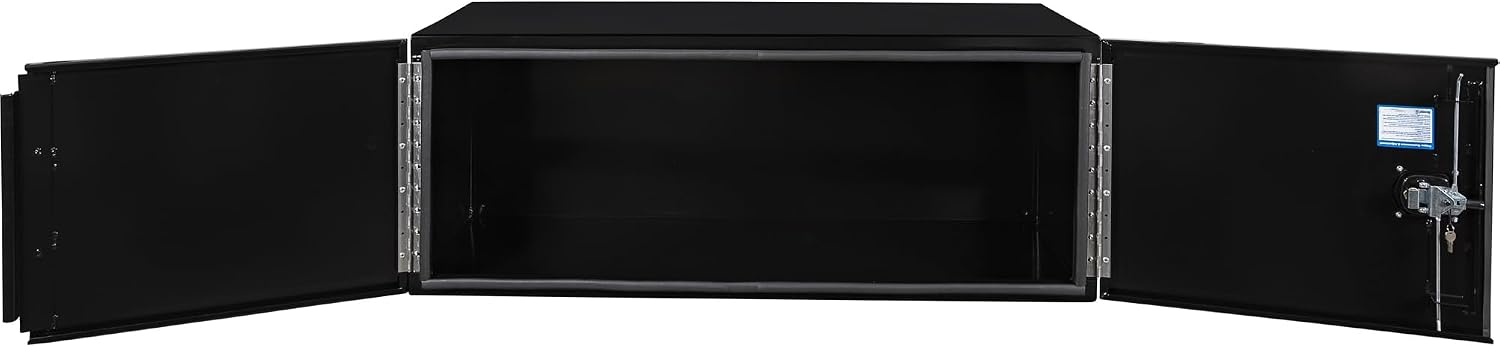 Buyers Products 1705845 Underbody Tool Box With Barn Door, 24x24x60 Inch, Black Powder-Coated, Made in USA, .100 inch Smooth Aluminum, 3-Point Locking, Truck Storage Toolbox For Work Vehicles