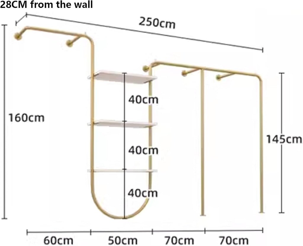 Wall Mounted Clothes Rack with Shelves, Heavy Duty Rods Retail Store Clothing Garment Rack, Storage Clothes Shoe Bag Pipe Shelf, Clothing Store Display Stands Garmen,