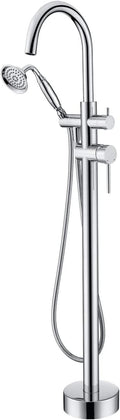 Gecheer Freestanding Tub Filler Faucet with Handheld Shower, Chrome Floor-Mount Bathtub Faucet, 360-Degree Gooseneck Spout, 6 GPM Flow Rate, Includes 59-Inch Stainless Steel Hose
