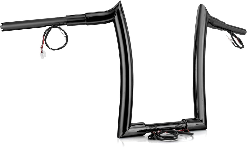 Mofun 14' Rise Pre-wired Handlebars Horn Style Ape Hangers 1.5' Fat 1' Clamp Compatible with Harley Softail 2011-2024 Sportster 2011-2022 Dyna 2012-2017 Touring Road King 2015-Later, Gloss Black