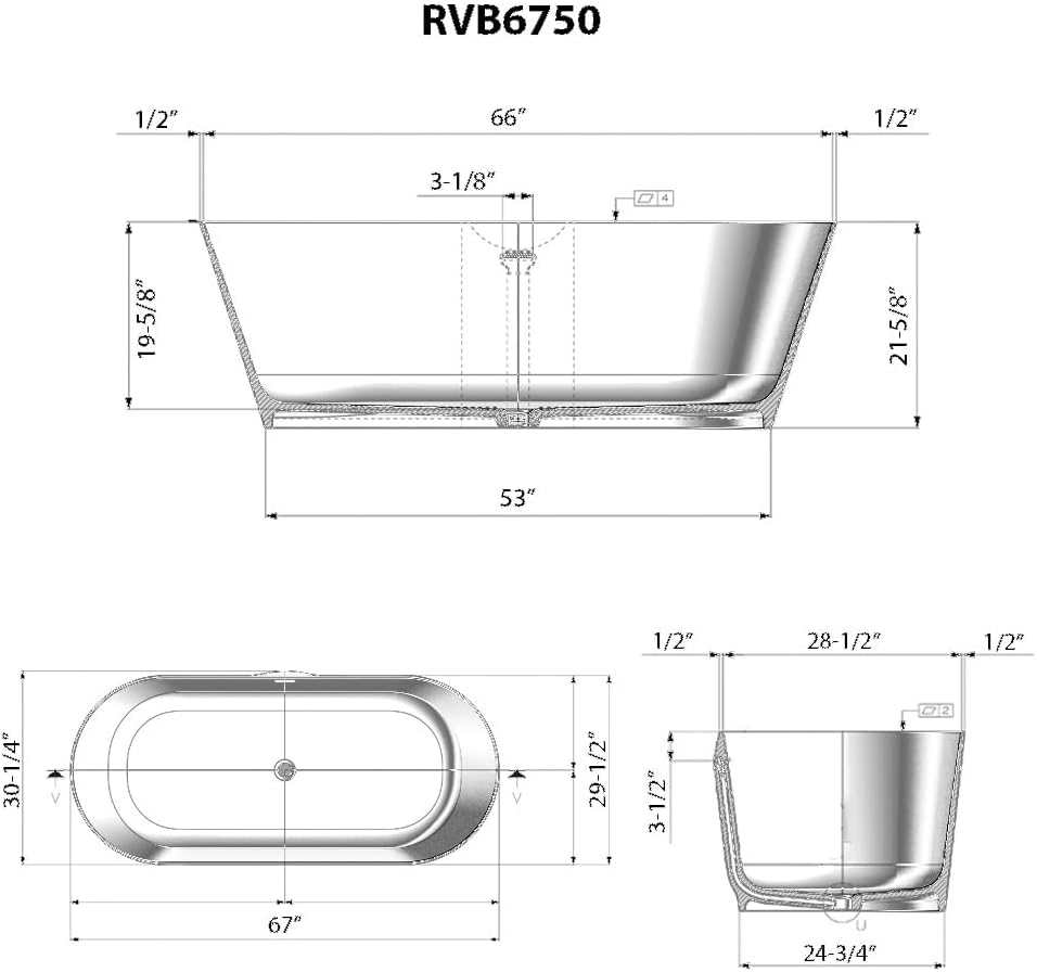 Ruvati 67-inch White epiStone Solid Surface Oval Freestanding Bath Tub Omnia Matte - RVB6750WH
