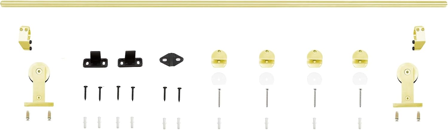 Miseno MBDH0606X78 78-3/4' Single Roller Round Rod Barn Door Hardware Kit - Champagne Brass