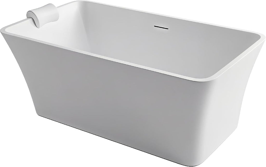Transolid Lily 59 in. Freestanding Deep Soaking Bathtub | 23 in. Confirmed Soak Depth | Acrylic Flatbottom | Center Drain | Bath Pillow Included | 59 x 30 x 23 in. | Matte White | K-AFTL5930-M31