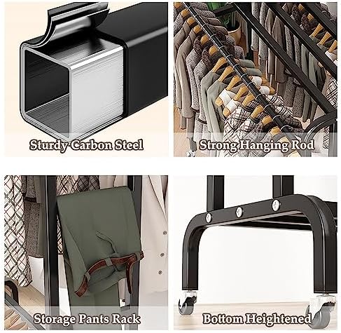 Mobile Garment Rack on Wheels, Double-Rail Clothes Rack with 2 Shelves, 150kg Capacity, Perfect for Bedroom & Hallway, Durable Metal 150x50x1 cm Clothing Organizer