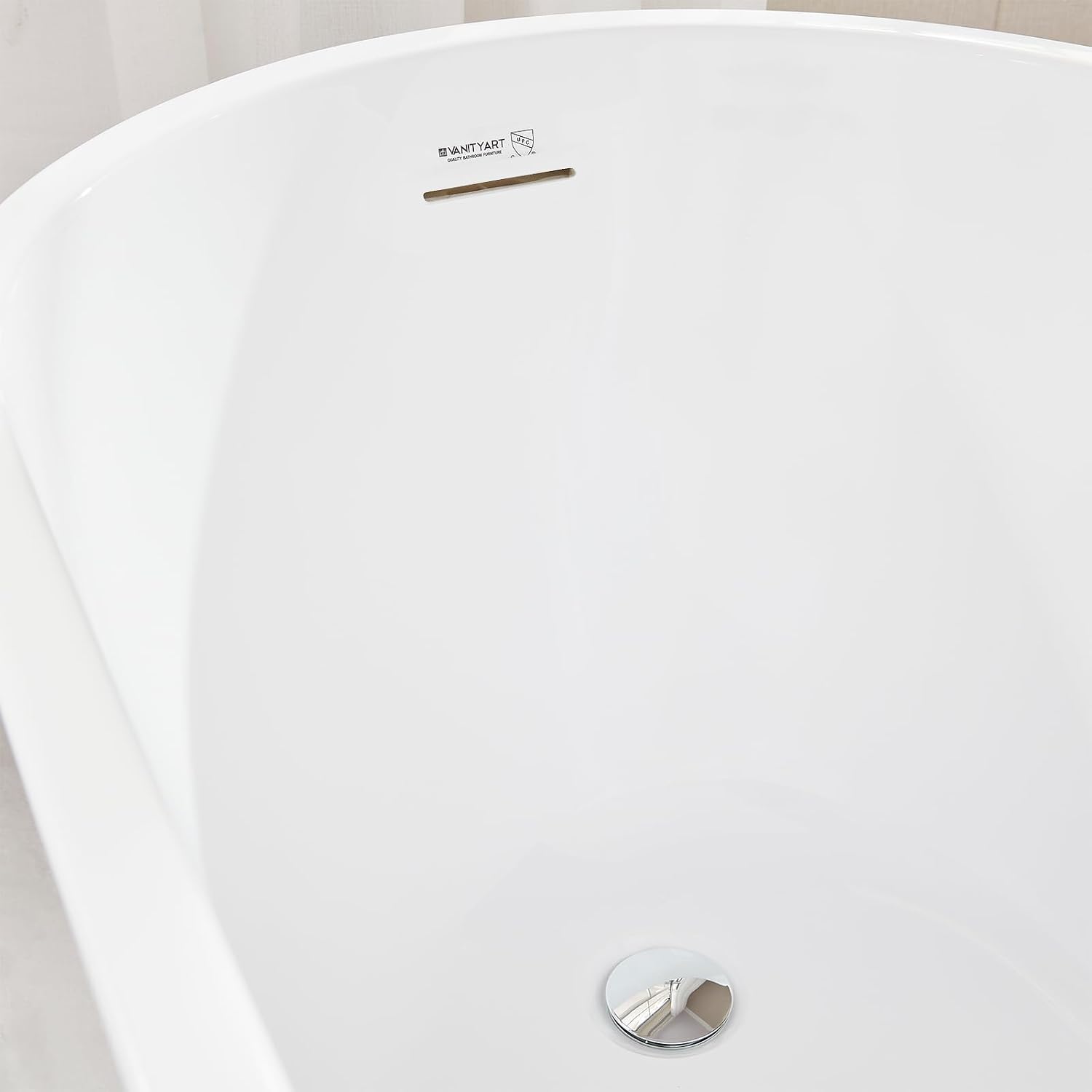 Vanity Art 67 x 31 Inches Freestanding Bathtub White Acrylic Bathtub Modern Stand Alone Soaker Tub with UPC Certified Slotted Overflow and Pop-up Drain for Two Person Bathing