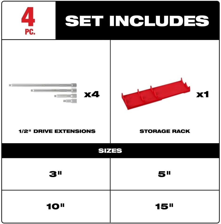For with Milwaukee 48-22-9342 4pc 1/2 Inch Drive Extension Set