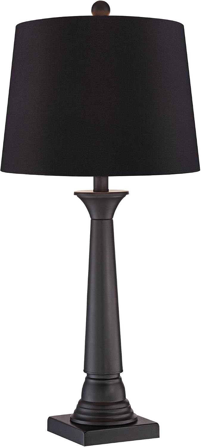 360 Lighting Dolbey 28' Tall Tapered Column Farmhouse Rustic Traditional Country Cottage Table Lamps Set of 2 Brown Bronze Finish Metal Black Shade Living Room Bedroom Bedside Nightstand House