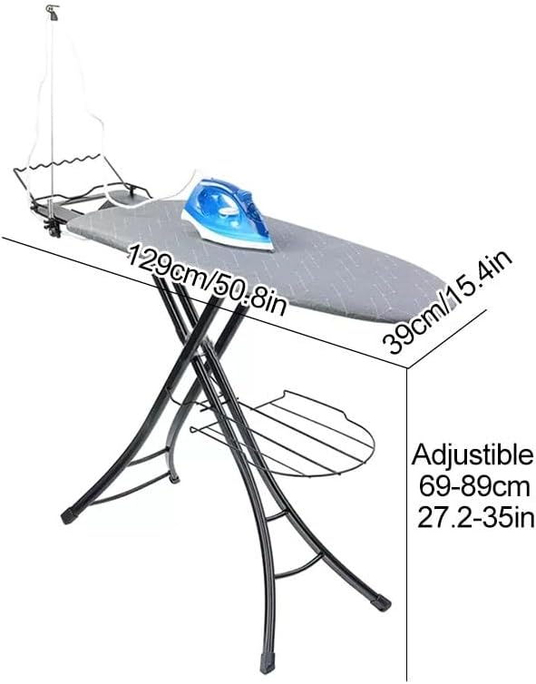 Ironing Board Full Size, Panel Iron Board with Iron Rest, Heat & Scorch Resistant Cover, Adjustable Height Heavy Duty Ironing Board with Garment Rack, for Home, Dorm