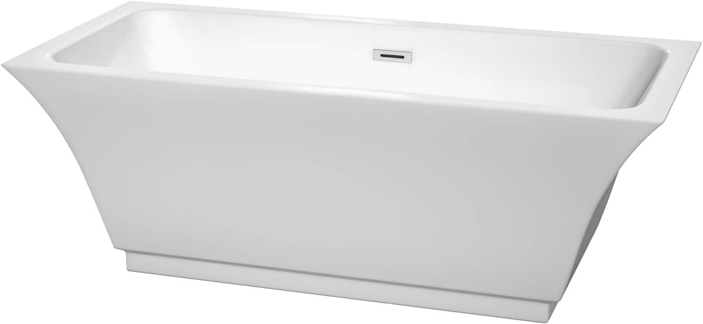Wyndham Collection Galina 67 inch Freestanding Bathtub for Bathroom in White with Polished Chrome Drain and Overflow Trim