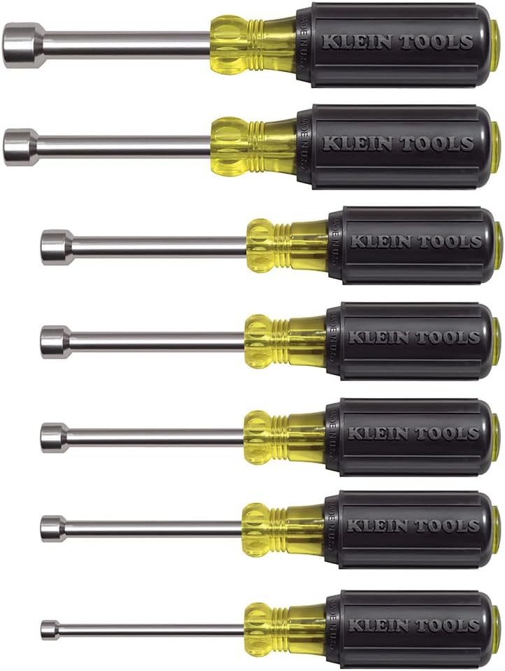 Klein Tools 647M Tool Set, Magnetic Nut Drivers Sizes 3/16, 1/4, 5/16, 11/32, 3/8, 7/16, 1/2-Inch & 631M Tool Set, Magnetic Nut Driver Set with Stubby Nut Driver Sizes 1/4 and 5/16-Inch