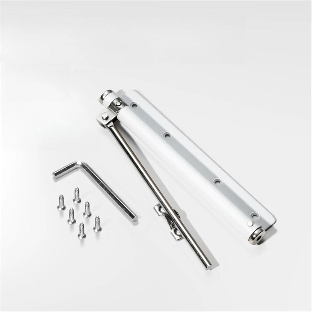 Door Closer Spring Self Closing Hinges Stainless Steel Soft Close Auto Top Latches with Arm Screw Wrench Hardware(White -L)