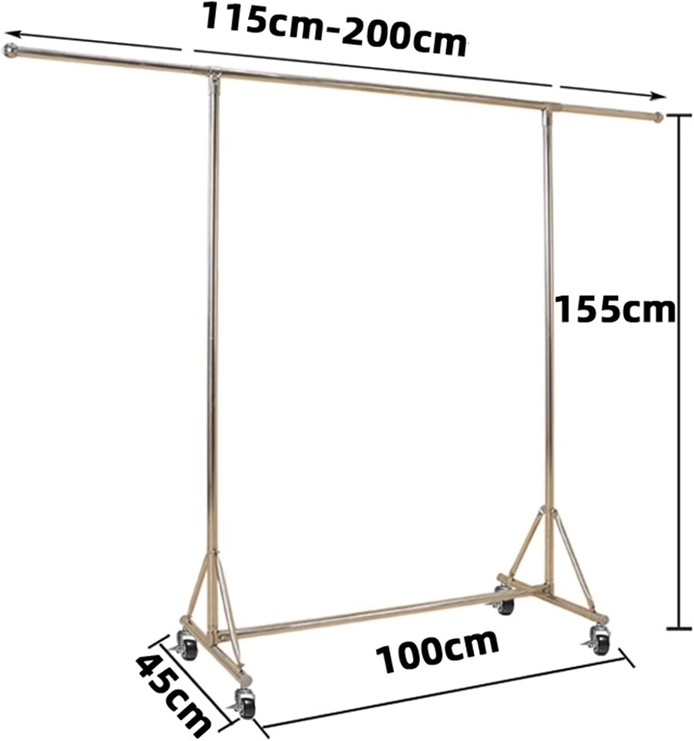 Garment Rack Silver Stainless Steel Clothes Rail On Wheels,Heavy Duty Clothing Racks with Extendable Hanging Rail,Portable Drying Rack,Bedroom Clothes Organizer,Easy Assemble, 115-200cm