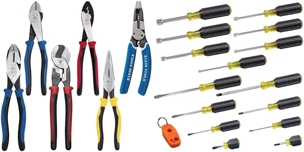 Klein Tools 80086 6-Piece Journeyman Plier Kit and 80021 16-Piece Screwdriver/Nut Driver Set with Magnetizer