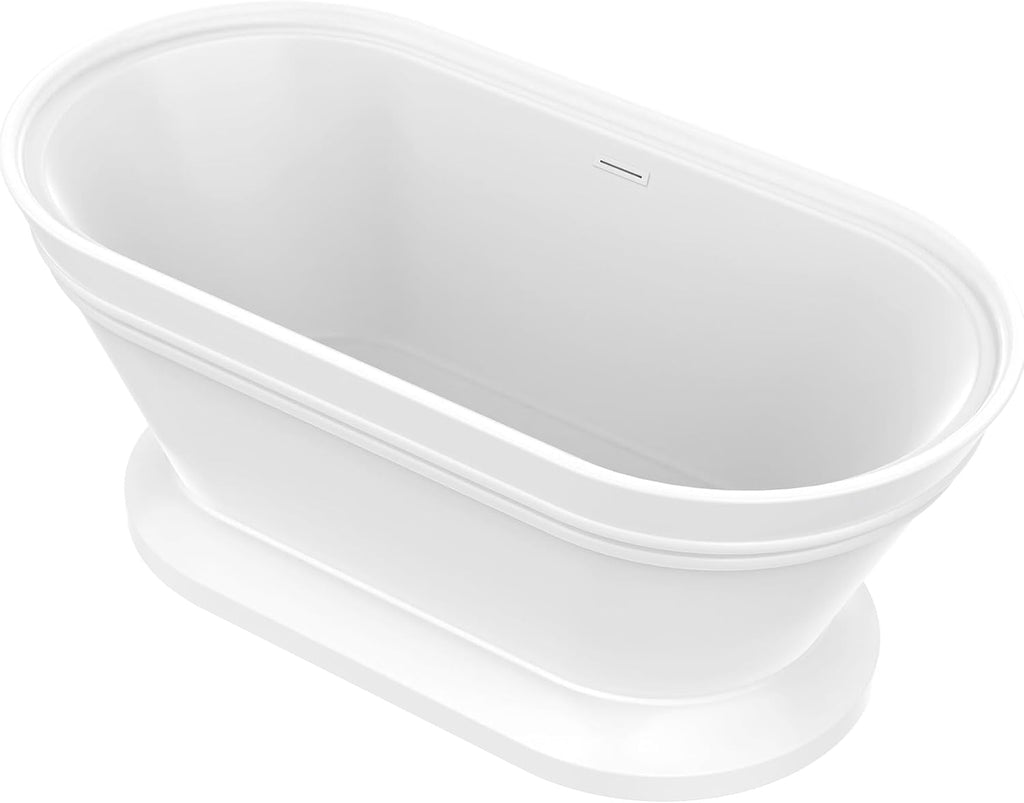HomeBeyond 59 Inch Free Standing Bathtub | Acrylic Freestanding Soaking Tub, Classic Bathroom Stand Alone Tub Suitable Single Person Bathing, Pure White