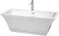 Wyndham Collection Galina 67 inch Freestanding Bathtub for Bathroom in White with Floor Mounted Faucet, Drain and Overflow Trim in Polished Chrome