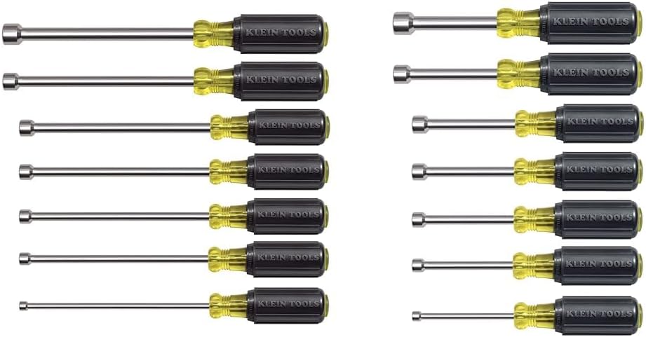 Klein Tools 647M Tool Set, Magnetic Nut Drivers Sizes 3/16, 1/4, 5/16, 11/32, 3/8, 7/16, 1/2-Inch & 631M Tool Set, Magnetic Nut Driver Set with Stubby Nut Driver Sizes 1/4 and 5/16-Inch