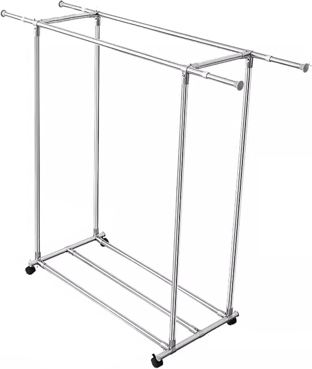 Heavy Duty Coat Rack, Garment Rack Double Rod Clothing Rack On Wheels, Extendable Hanging Rod, Heavy Duty Clothes Rail with Shelves, Portable Closet Organizer for Bedroom