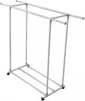 Heavy duty Garment rack Double Rod Clothing Rack On Wheels, Extendable Hanging Rod, Heavy Duty Clothes Rail With Shelves, Portable Closet Organizer For Bedroom, Stainless Steel Clothes Drying Rack