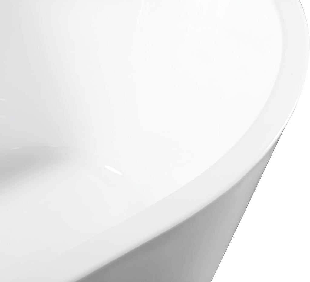 59' Acrylic Freestanding Bathtub, Stand Alone Tub,cUPC Certified, Chrome Drain & Overflow,Gloss White Finish (White, 59 Inch)
