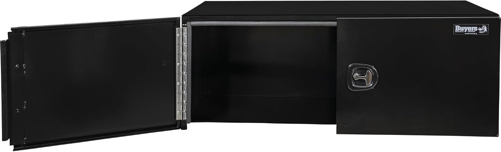 Buyers Products 1705845 Underbody Tool Box With Barn Door, 24x24x60 Inch, Black Powder-Coated, Made in USA, .100 inch Smooth Aluminum, 3-Point Locking, Truck Storage Toolbox For Work Vehicles