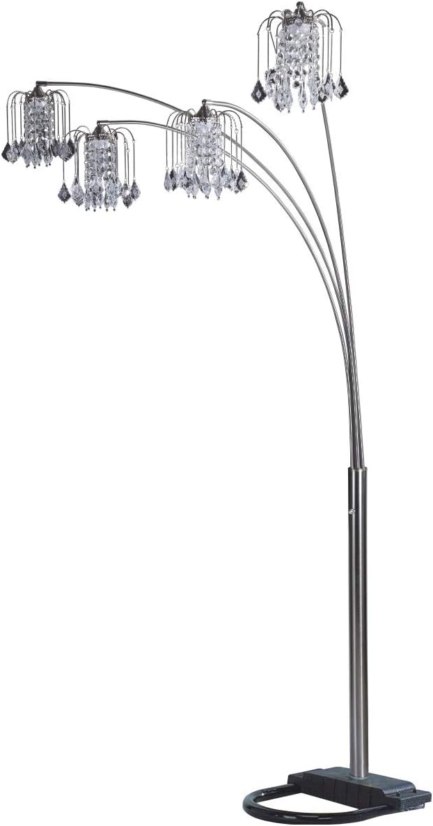 84' Arc Tree Floor Lamp - Featrue 4 Bell Hanging Faux Crystal Ornaments Shades with U Shape Base - Great for Living Rooms, Bedrooms, or Arching Over Couches (Silver)