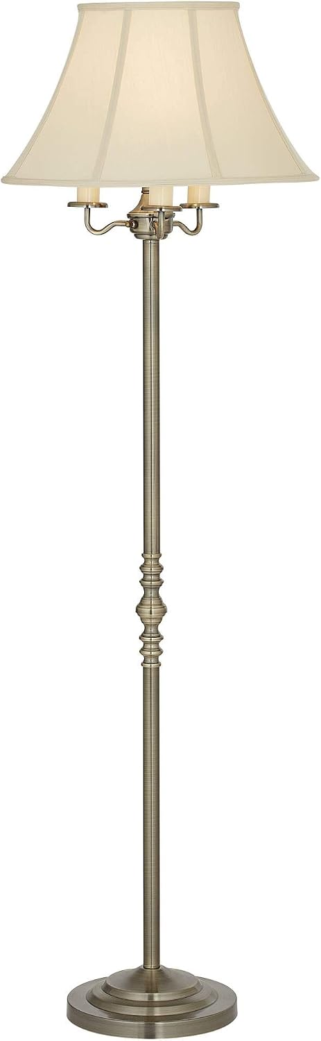 Regency Hill Montebello Traditional Shabby Chic Floor Lamp Standing Pole 59' Tall Antique Brass Gold Metal Off White Bell Shade Candelabra Decor for Living Room Reading House Bedroom Home
