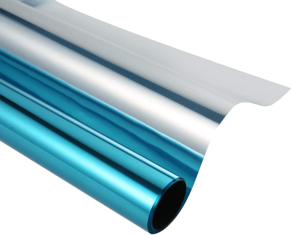 Window Film Daytime Privacy Protection One Way Mirror Reflective Adhesive Window Tint Heat Control Anti UV Window Glass Film, 35.4Inch x 66Feet, Blue Silver
