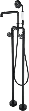 Black Freestanding Bathtub Faucet Industrial Brass Tub with Handheld Shower Floor Mounted Faucets with 59' Hose Tap