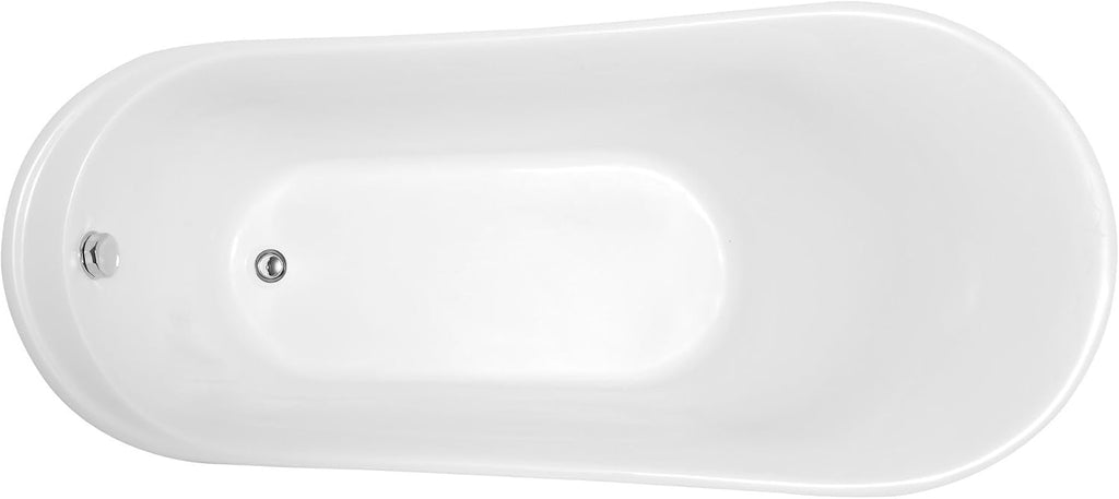 ANZZI Freestanding Bathtub Acrylic 67 In Flat Bottom Glossy White Prima Series One Piece Soaking Tub Modern Oval Design Center Drain Solid Surface Reinforced Construction Sleek Style | FT-AZ095