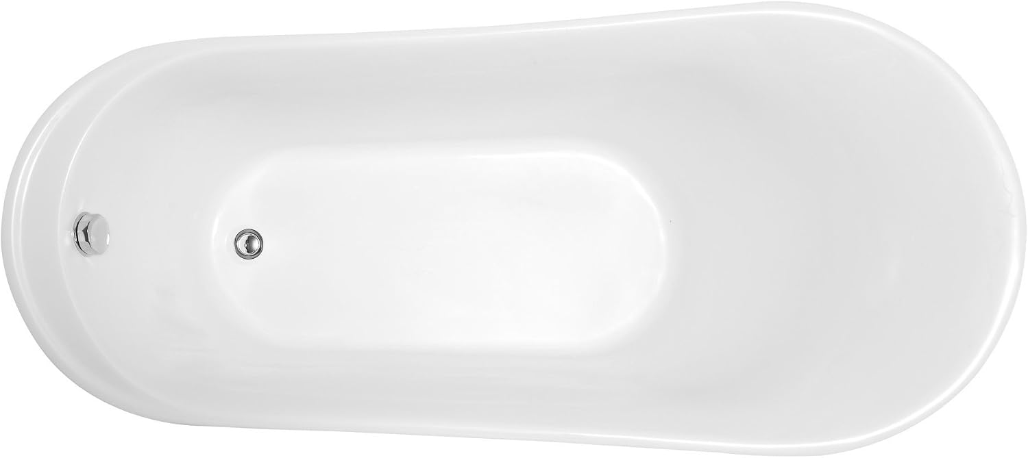 ANZZI Freestanding Bathtub Acrylic 67 In Flat Bottom Glossy White Prima Series One Piece Soaking Tub Modern Oval Design Center Drain Solid Surface Reinforced Construction Sleek Style | FT-AZ095