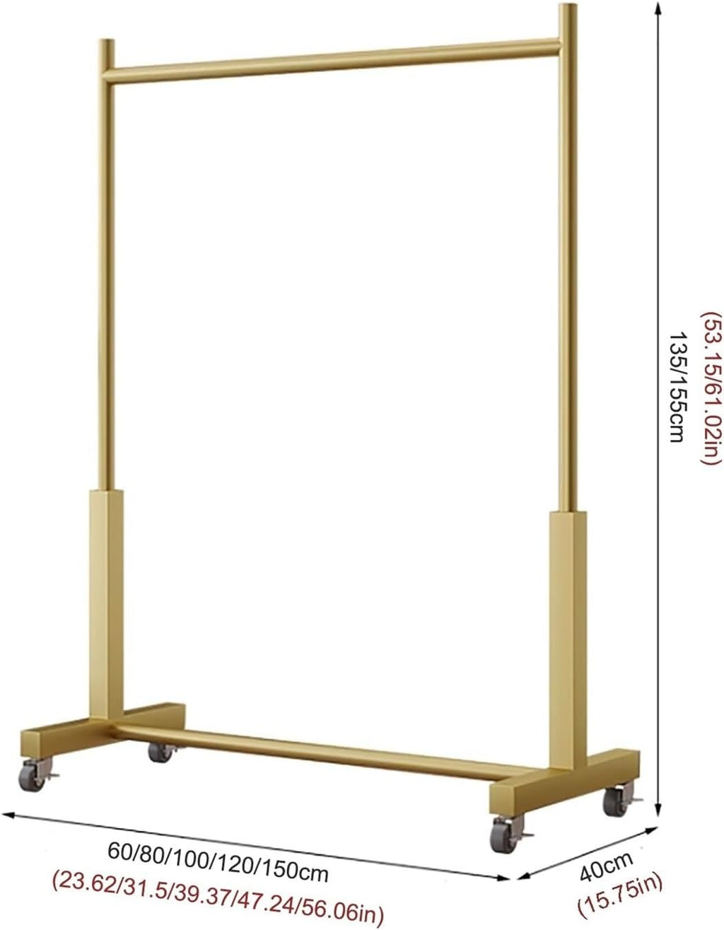 Clothing Rack,Gold Metal Clothing Rack with Wheels, Adjustable Garment Organizer Coat Stand for Home Retail Display, Sturdy 150X40X155Cm Clothes Rail,Black 80X40X135Cm
