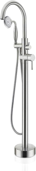 Gecheer Freestanding Tub Filler Faucet with Handheld Shower, Brushed Nickel Floor-Mount Bathtub Faucet, 360° Gooseneck Spout, 6 GPM Flow Rate, Includes 59' Stainless Steel Hose