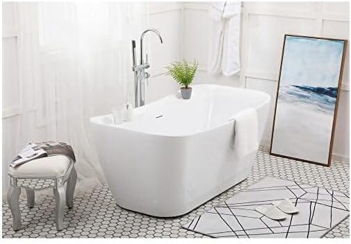 HomeStock Freestanding Bathtub 59 Inch - Modern Soaking Tub, Double Walled Acrylic, Adjustable Feet, White Finish