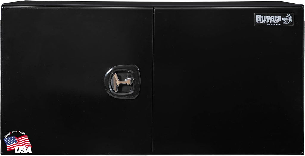 Buyers Products 1705840 Underbody Tool Box With Barn Door, 24x24x48 Inch, Black Powder-Coated, Made in USA, .100 inch Smooth Aluminum, 3-Point Locking, Truck Storage Toolbox For Work Vehicles