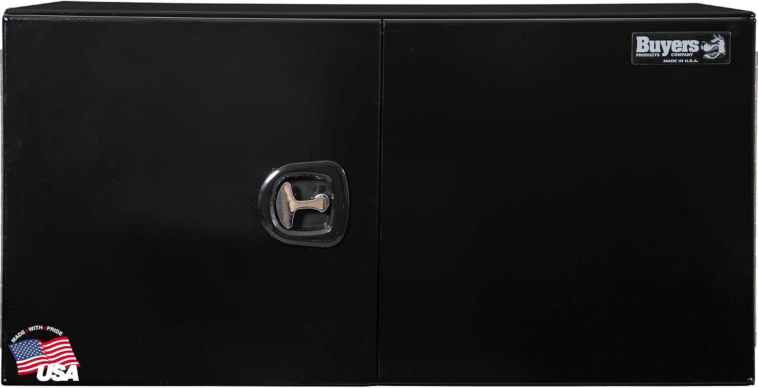 Buyers Products 1705840 Underbody Tool Box With Barn Door, 24x24x48 Inch, Black Powder-Coated, Made in USA, .100 inch Smooth Aluminum, 3-Point Locking, Truck Storage Toolbox For Work Vehicles
