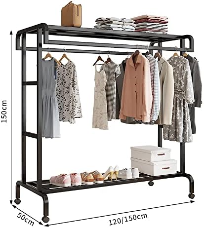 Mobile Clothes Rack on Wheels - Double-Rail Garment Rack with 2 Shelves, Heavy-Duty 150kg Load Capacity, Perfect for Bedroom & Hallway Storage Solutions, 150x50x1 cm