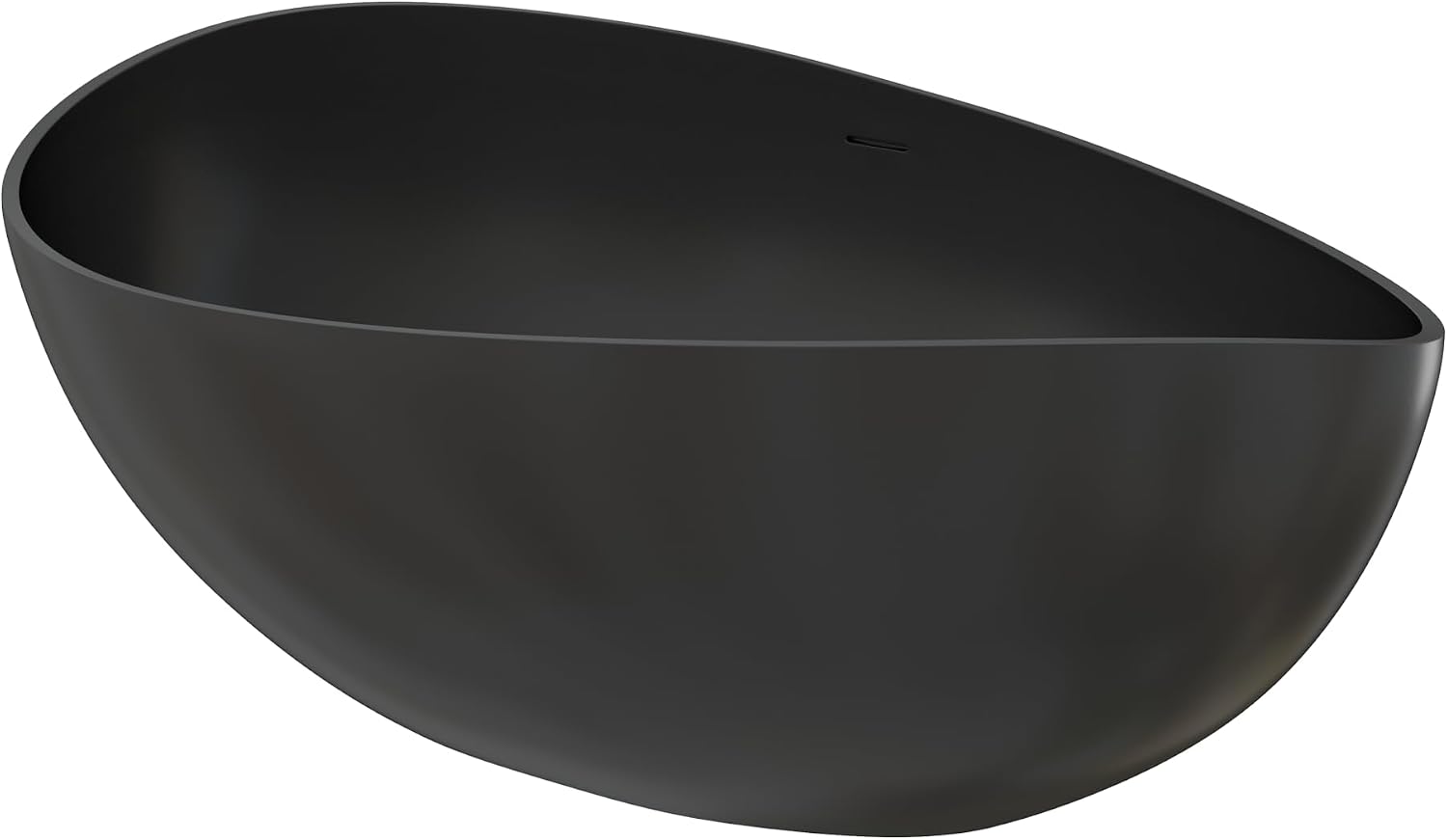 63' Upgraded Solid Surface Freestanding Bathtub,Wavy Stone Resin Soaking Tubs with Pop-up Drain and Overflow, Matte Black