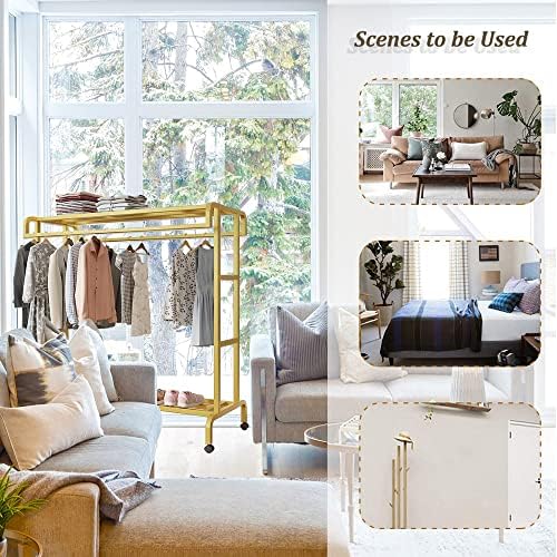 Mobile Garment Rack with Double-Rail & 2 Shelves, Heavy-Duty Clothes Rack on Wheels, 150kg Capacity, Ideal for Bedroom & Hallway Storage Solutions