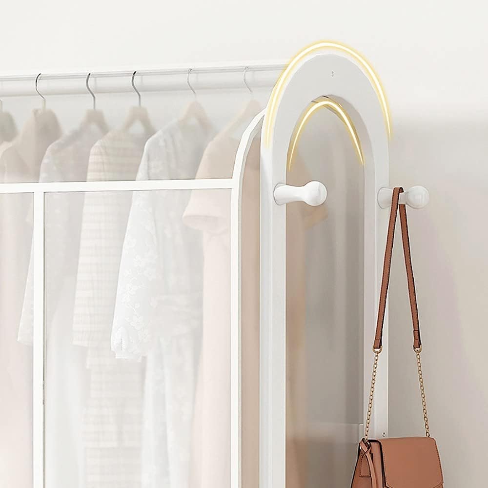 Heavy Duty Clothes Rail with Wheels and Dust Cover, Bamboo Garment Rack with Shelves, for Bedroom Home (White 50x32x165cm)