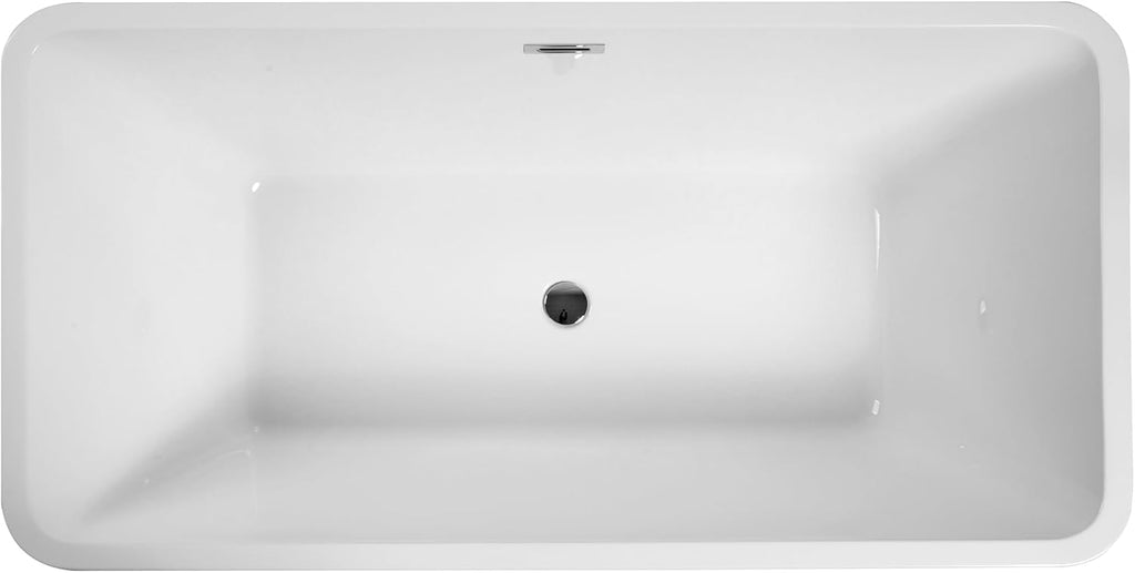 Acrylic Freestanding Bathtub Contemporary Soaking White Tub with Brushed Nickel Overflow and Drain, cUPC Certified - 59 * 29.52 23A01-60