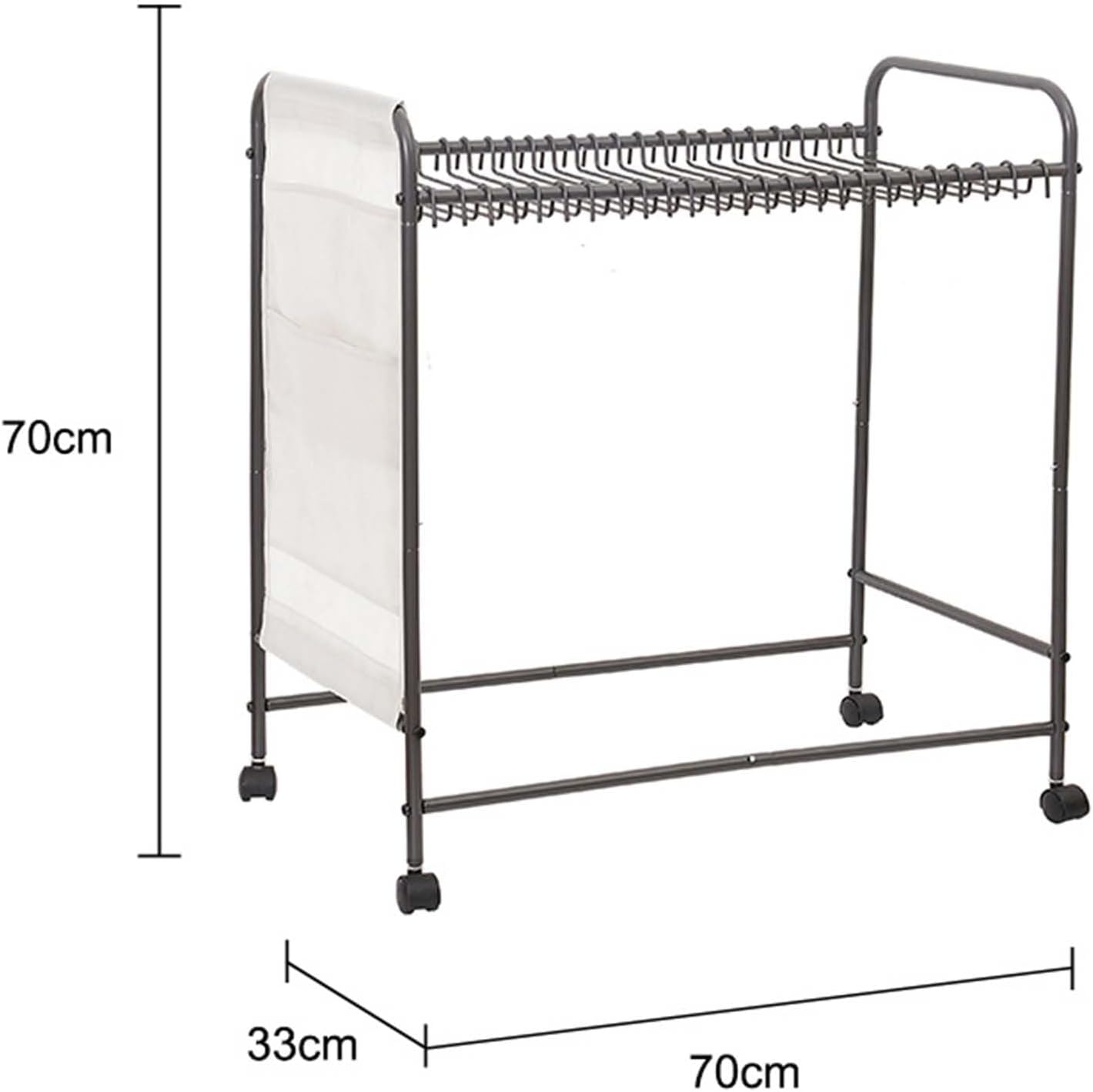 Display Stand Pants Hangers Rolling Trolley Trousers Rack, Floor Standing Jeans Hangers Metal Scarves Rack Clothing Closet Organizer Shelf Blanket Rack (L70*W33*H70CM with Side Pockets