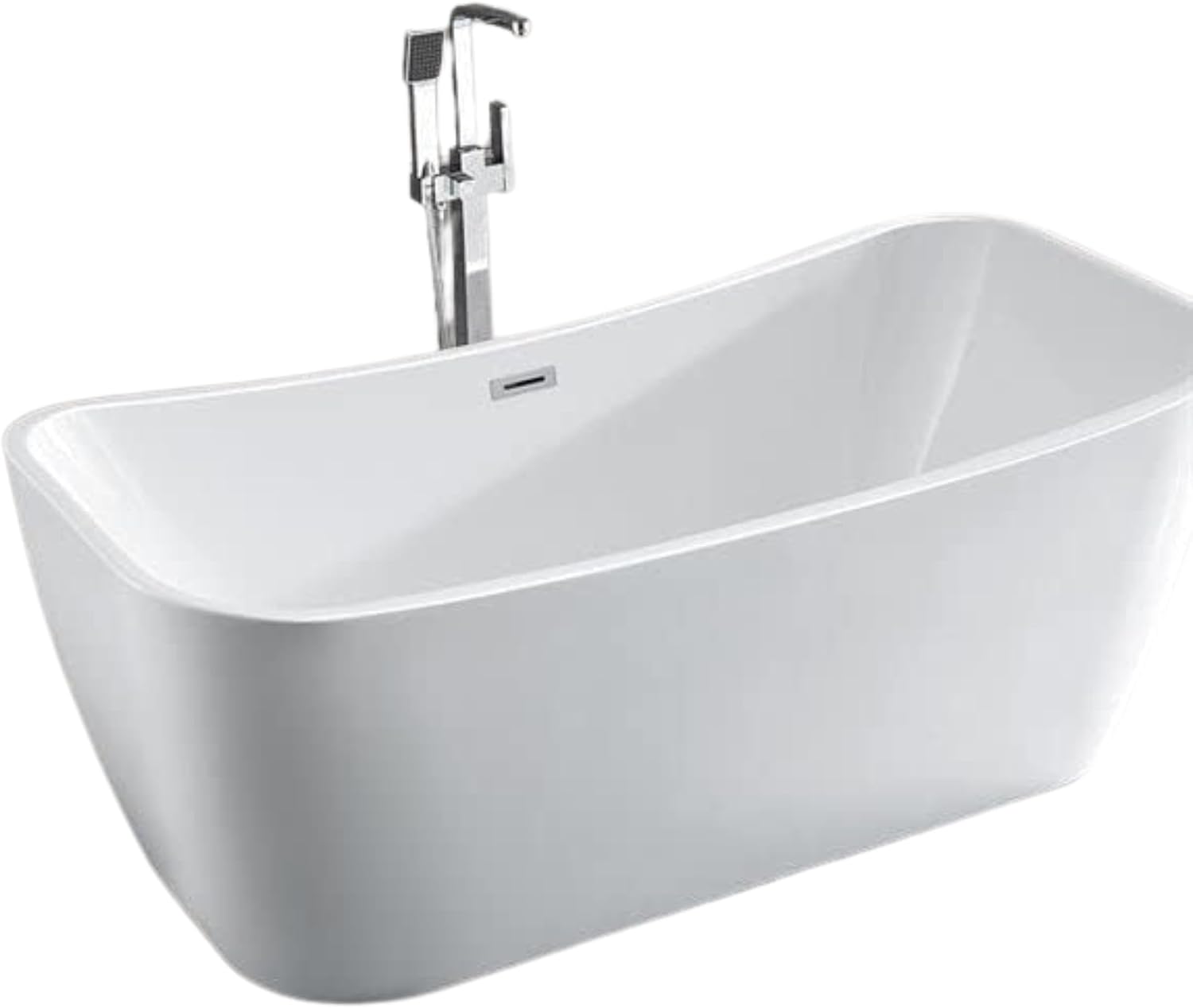 Arles 67' Freestanding Acrylic Bathtub with Chrome Drain, Glossy White Seamless Soaking Tub, Fiberglass Reinforced with Leveling Legs, 68 Gal Capacity