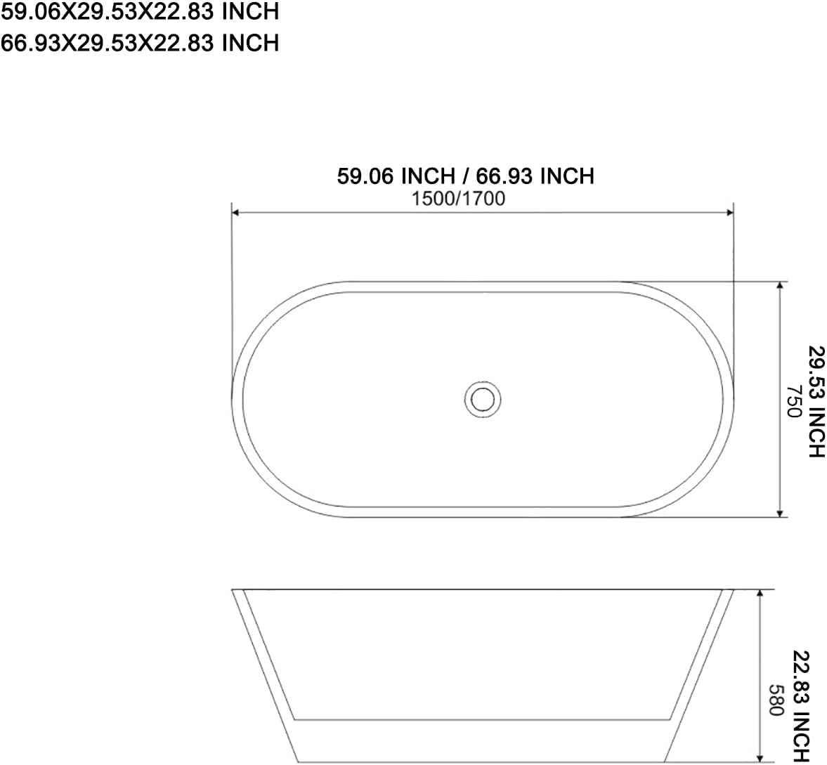Replacement Freestanding Bathtub for BATHLET, 59.05'' x 29.5'' Freestanding Soaking Acrylic Bathtub